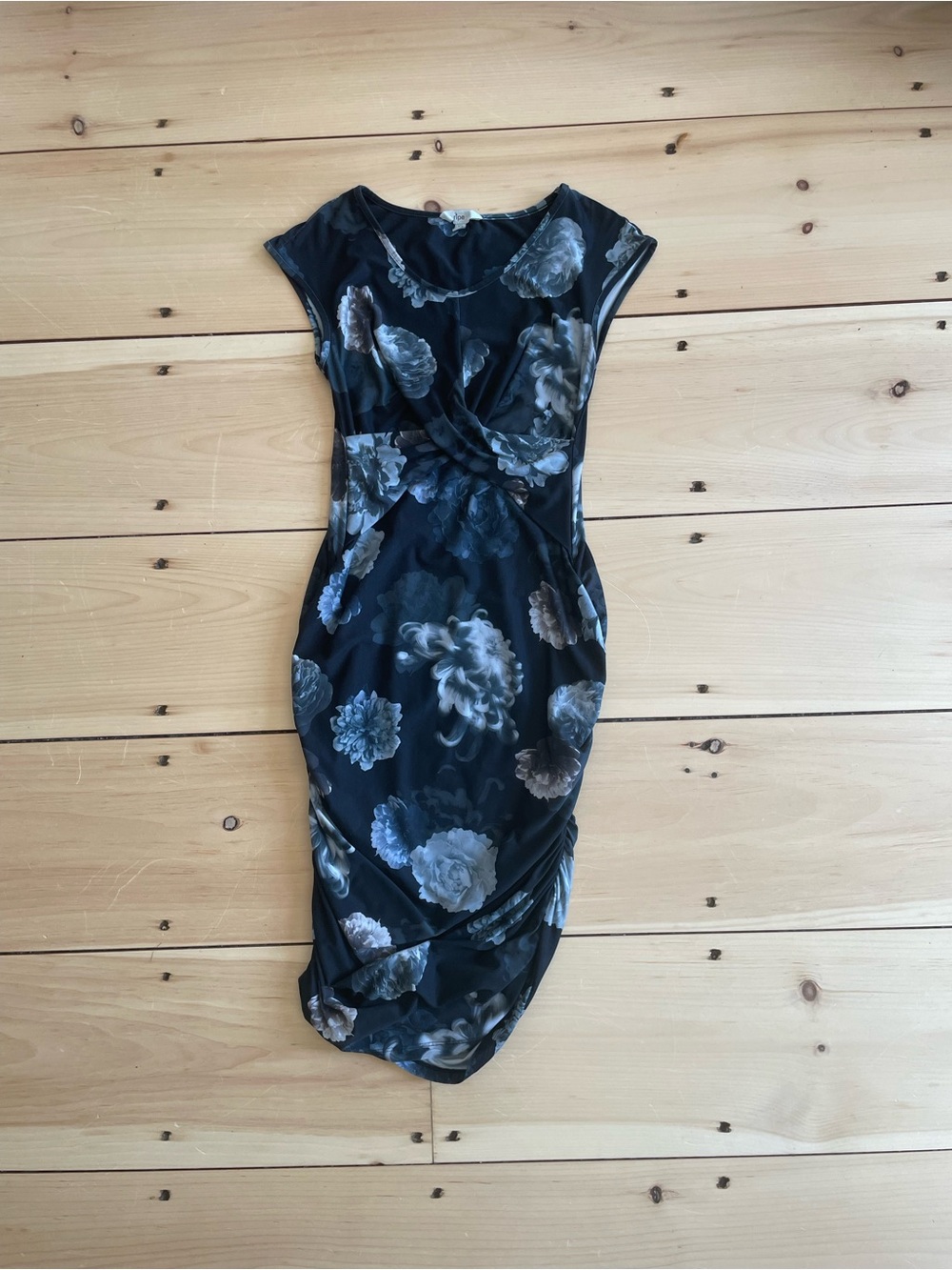 Ripe Black Floral Midi Maternity Dress with Gray and Cream Blooms
